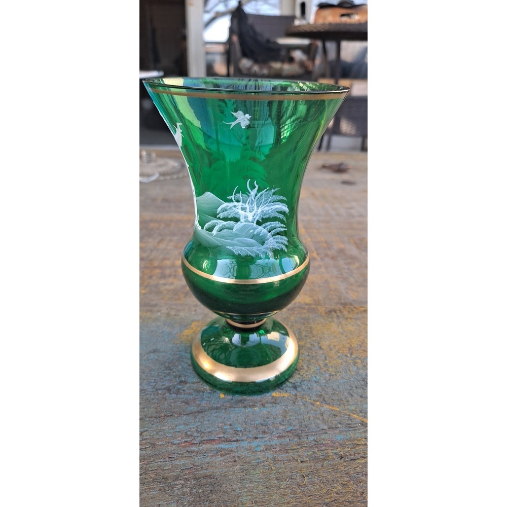 c1950-60 BOHEMIAN enameled MARY GREGORY patterned CZECHOSLOVAKIA art glass VASE